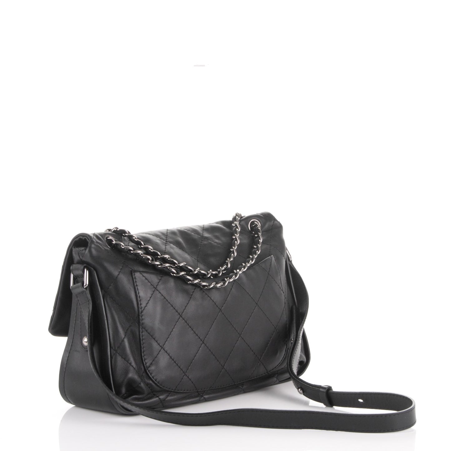 Lambskin Stitched Messenger Bag Black