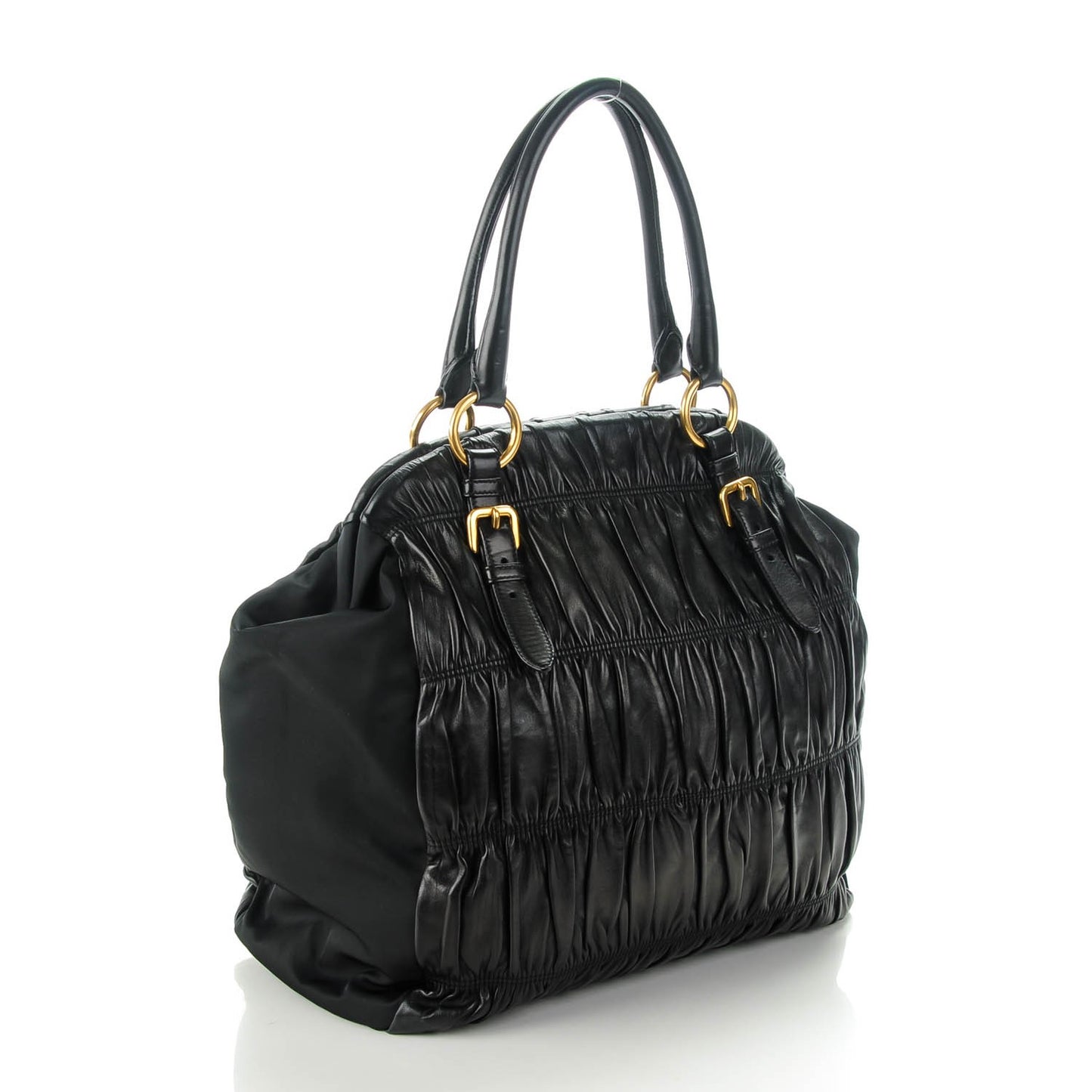 Tessuto Nylon Nappa Gaufre Shoulder Bag Nero Black