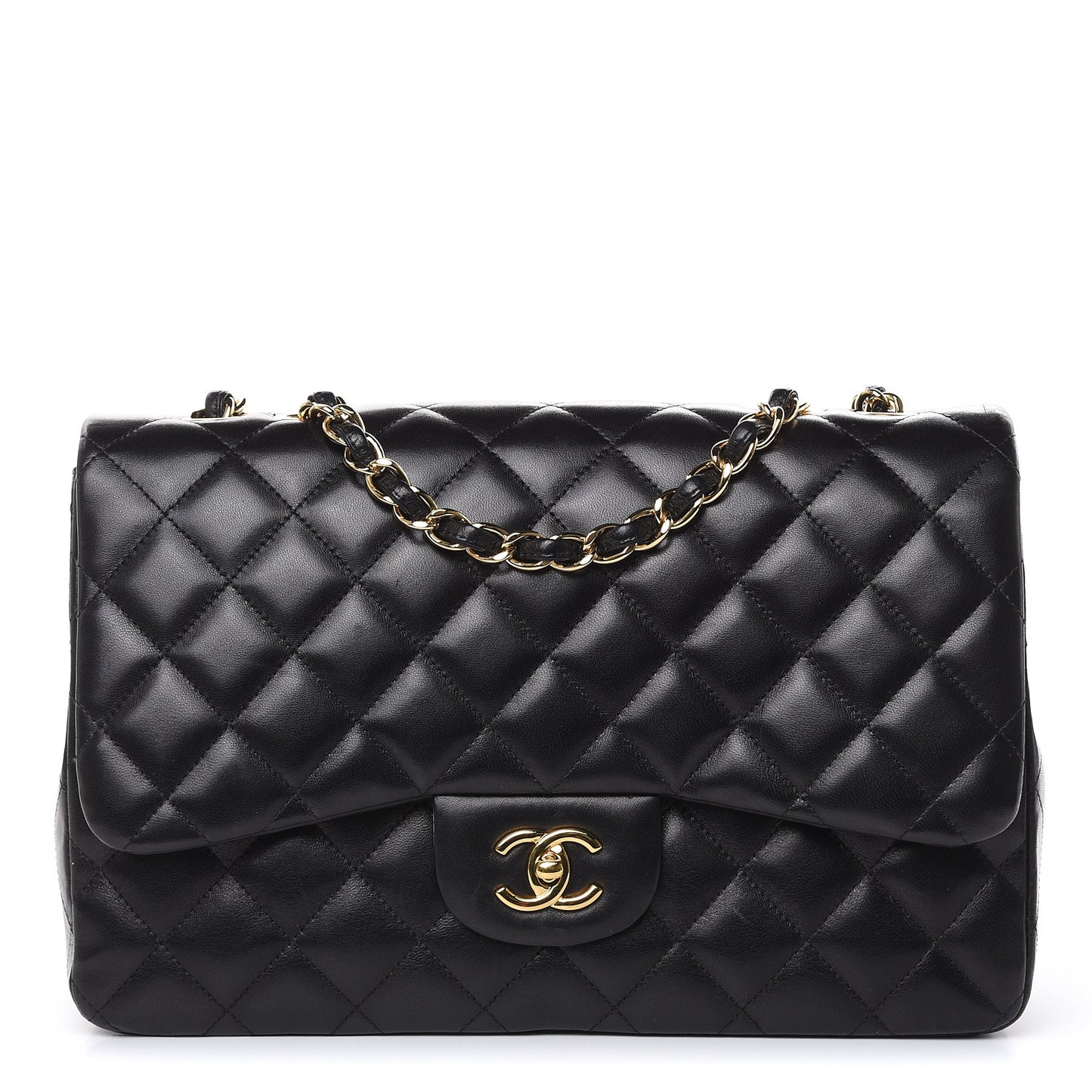 Lambskin Quilted Jumbo Single Flap Black