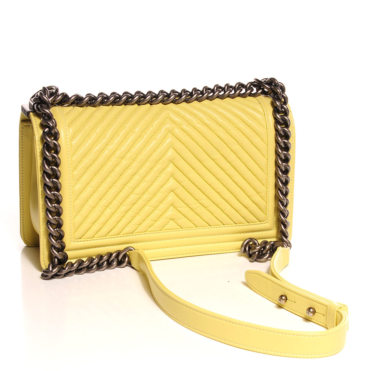 Chanel Wrinkled Lambskin Chevron Quilted Medium Boy Flap Yellow 2 of 7