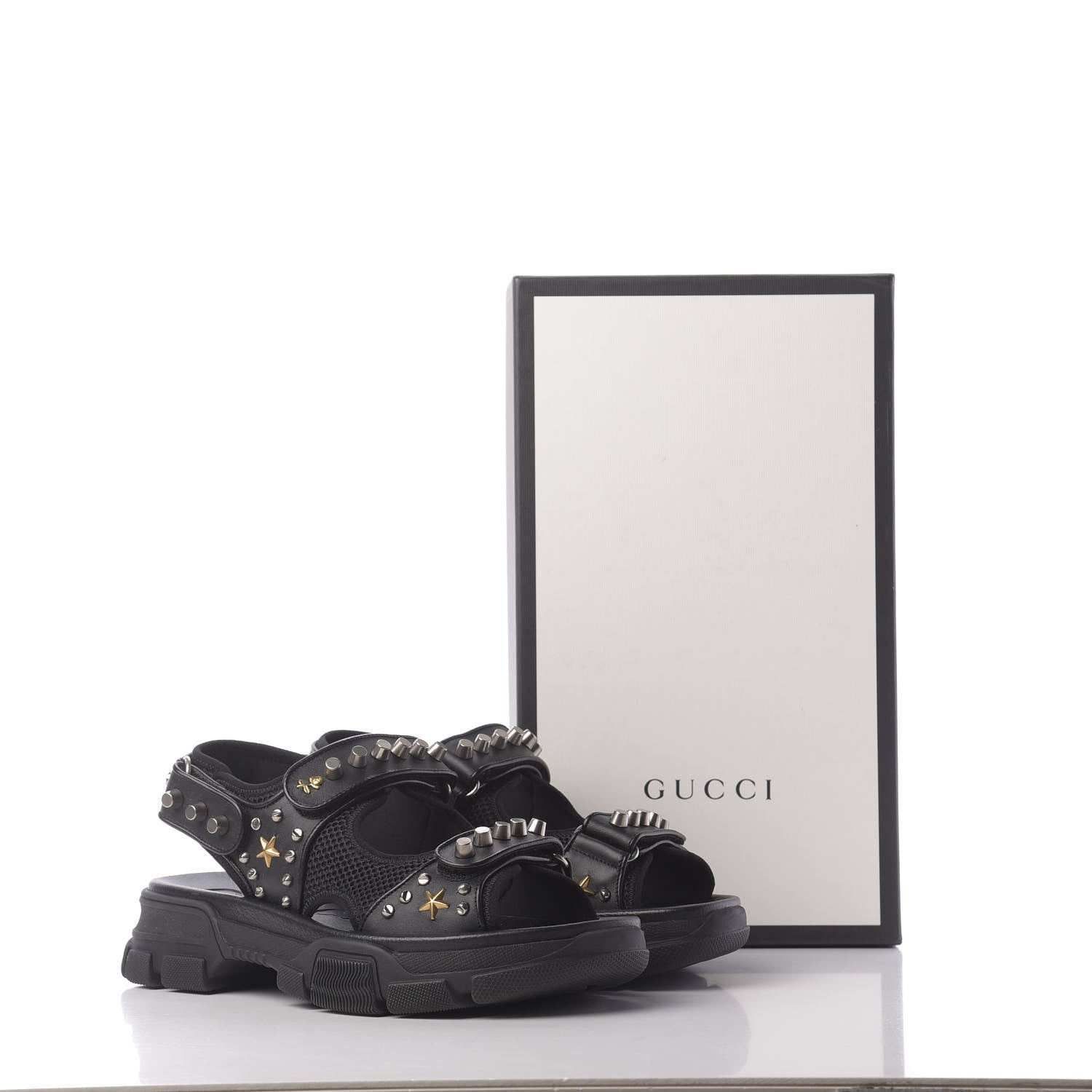 Gucci Nappa Mesh Studded Mens Aguru Sandals 7 Black 10 of 10