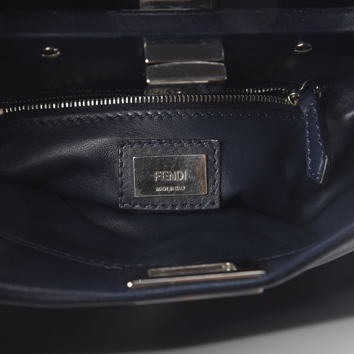 Fendi Nappa Mini Peekaboo Iconic Satchel Dark Blue 7 of 9