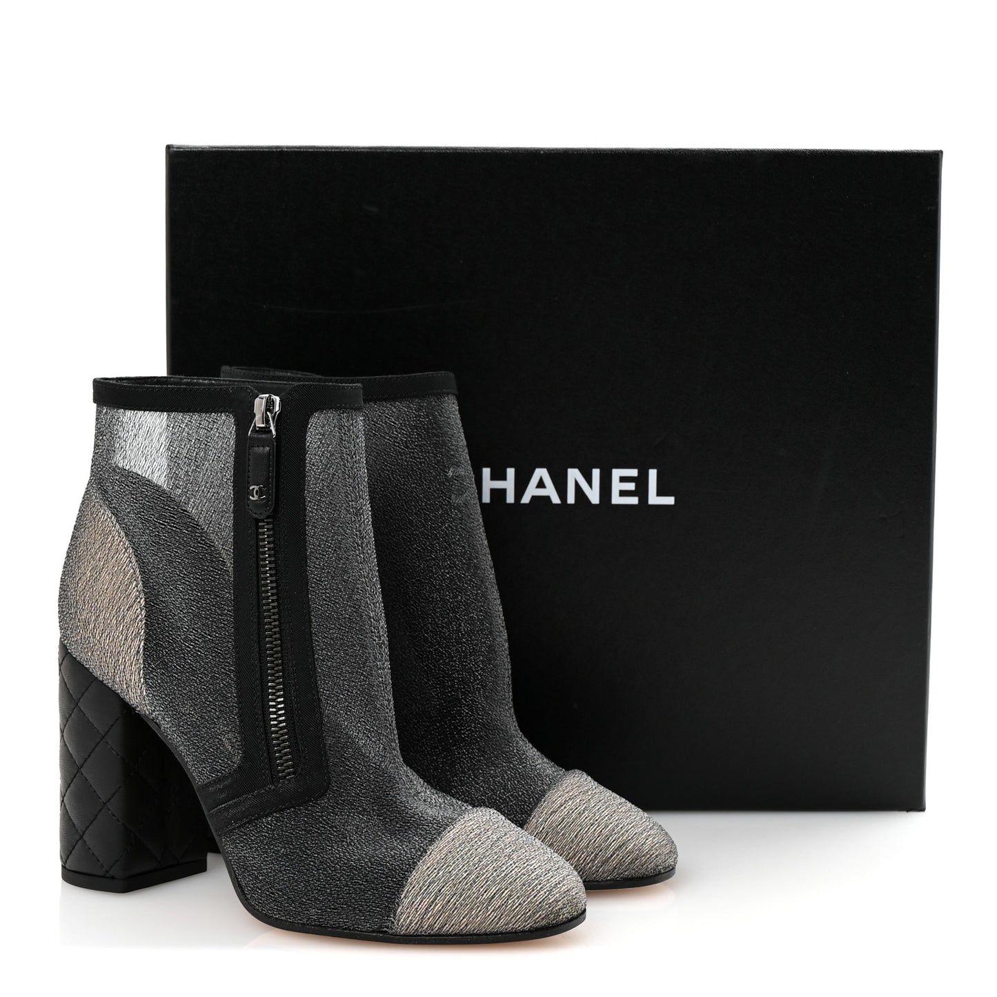 Mesh Grosgrain Cap Toe Short Boots 38 Grey Black