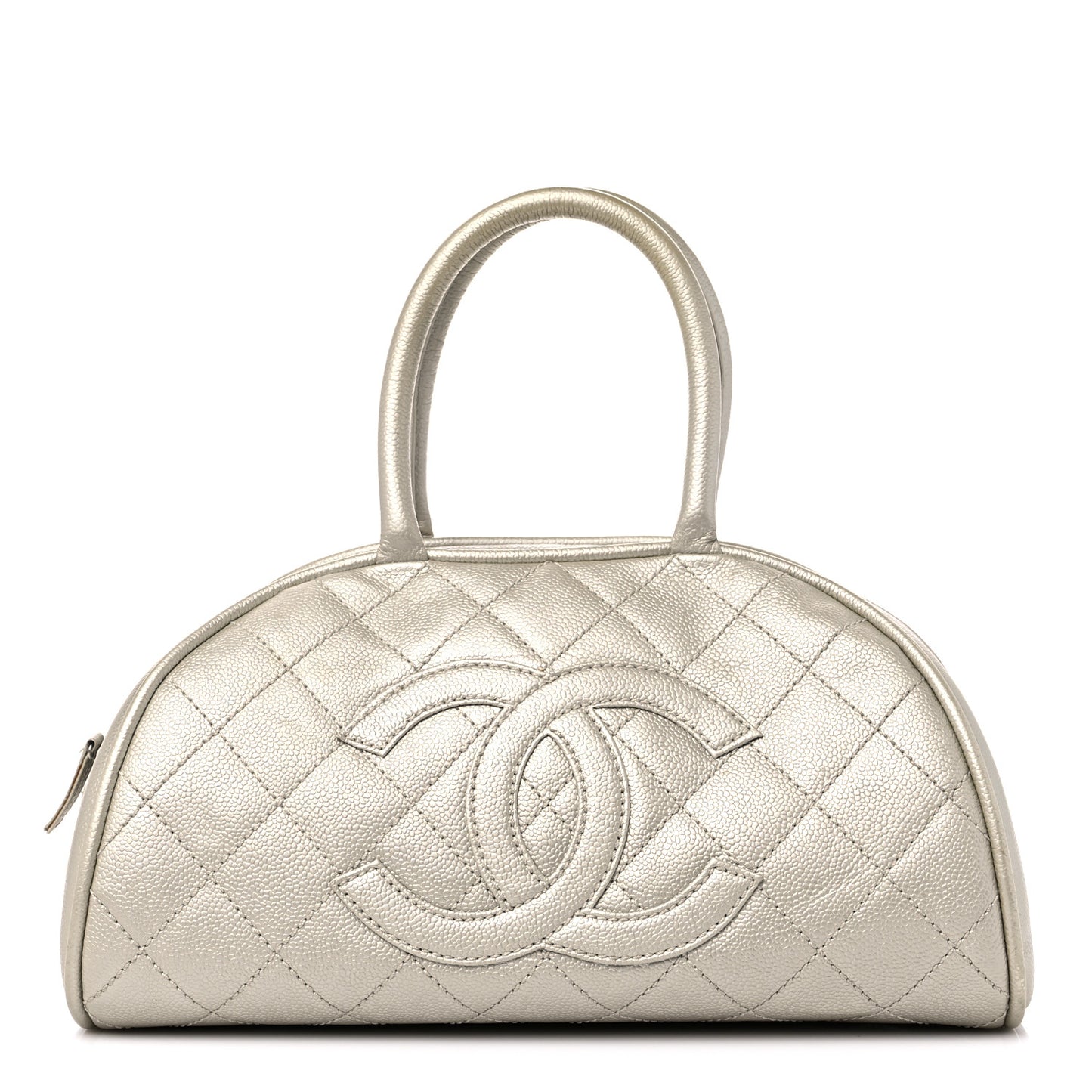 Metallic Caviar Quilted Bowler Pearl