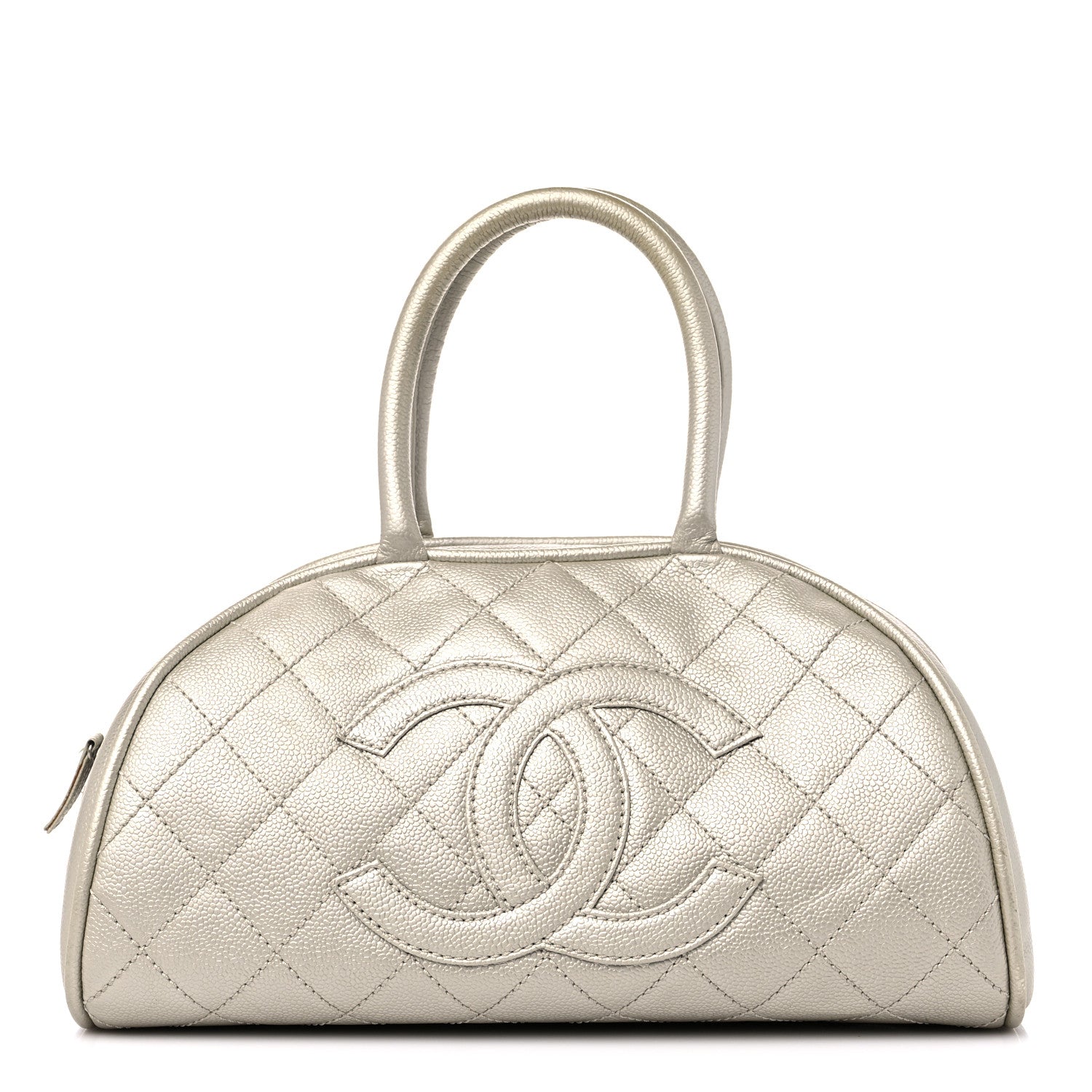 Chanel Metallic Caviar Quilted Bowler Pearl 1 of 17