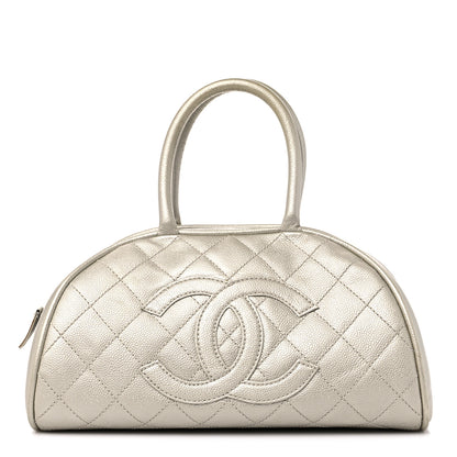 Chanel Metallic Caviar Quilted Bowler Pearl 1 of 17