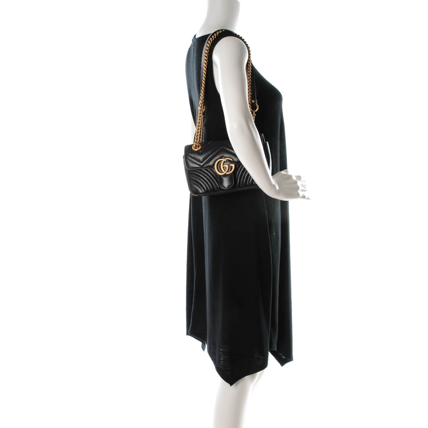Gucci Calfskin Matelasse Mini GG Marmont Shoulder Bag Black 2 of 7