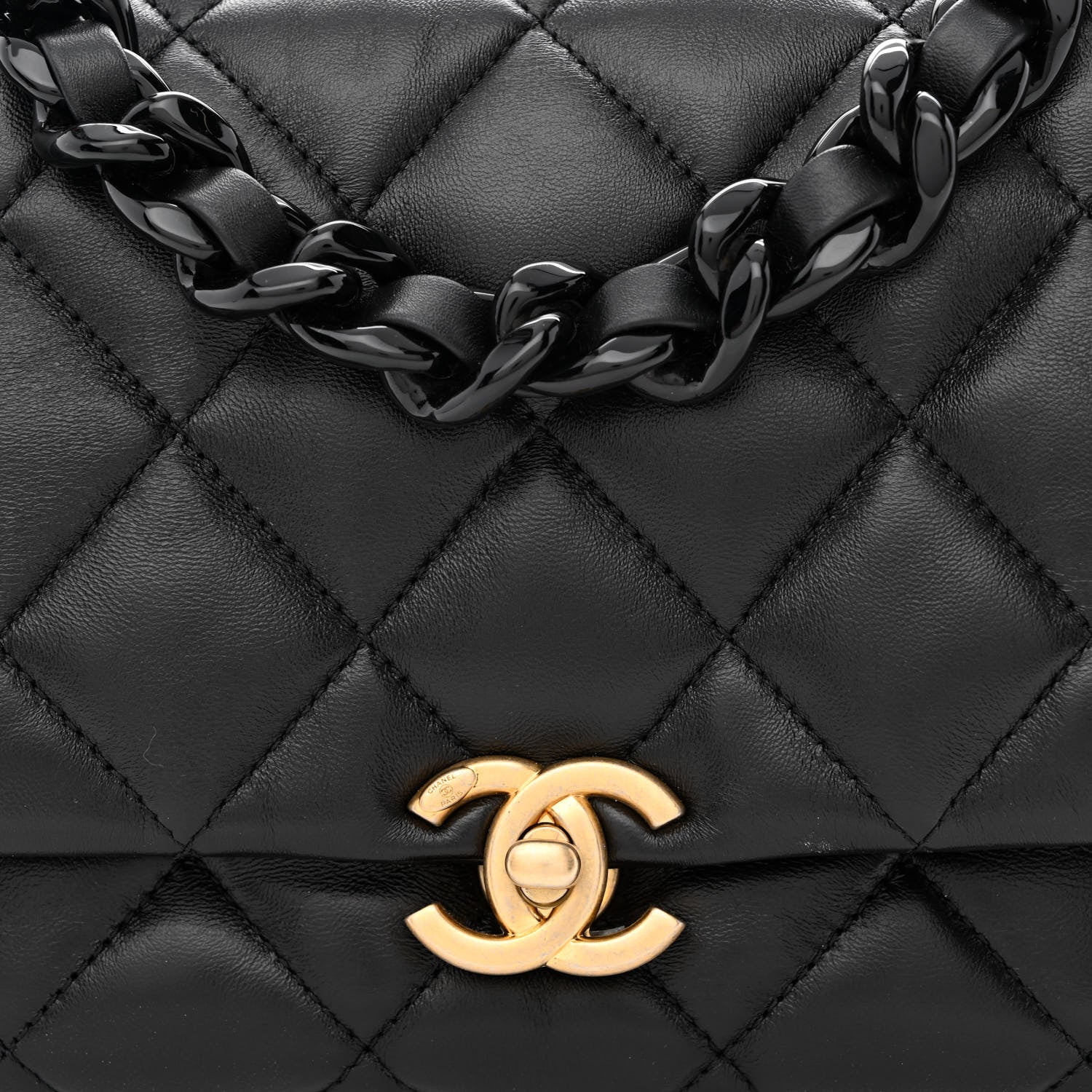 Chanel Lambskin Quilted Small Lacquered Chain Flap Black 8 of 10