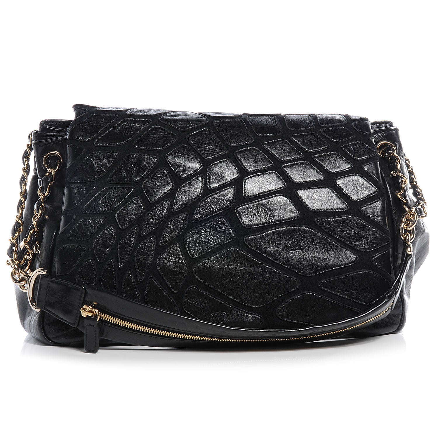 Chanel Leather Jersey Large Scales Flap Black 1 of 7