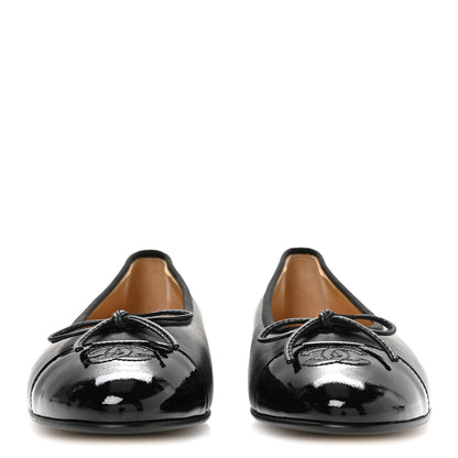 Chanel Lambskin Patent Cap Toe Ballerina Flats 39.5 Black 3 of 8