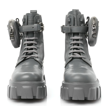 Prada Spazzolato Rois Re-Nylon Metal Triangle Logo Monolith Pouch Pocket 55mm Boots 38.5 Marble Grey 2 of 9