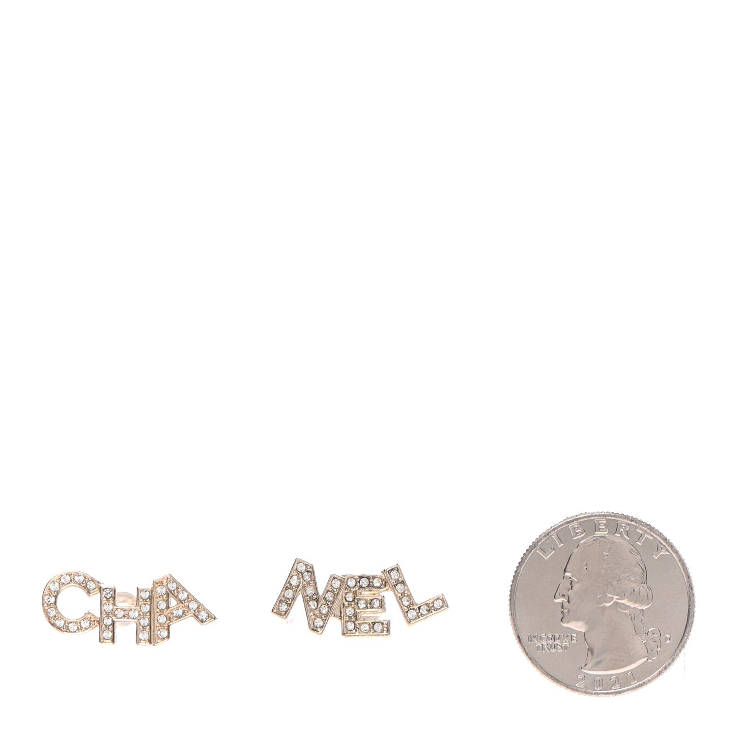 Chanel Crystal Pearl Signature Stud Earrings Gold 2 of 4