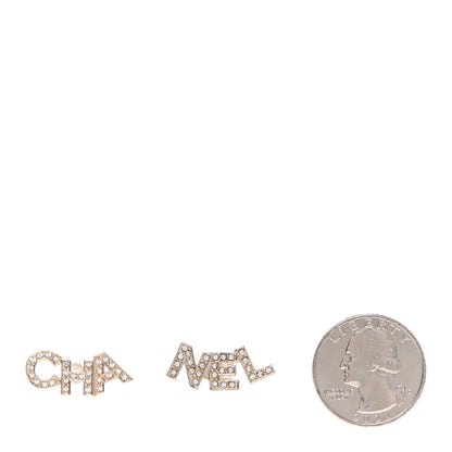 Chanel Crystal Pearl Signature Stud Earrings Gold 2 of 4