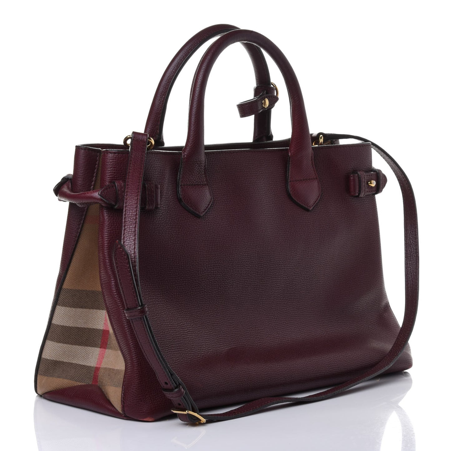 Grainy Calfskin House Check Medium Banner Tote Mahogany Red