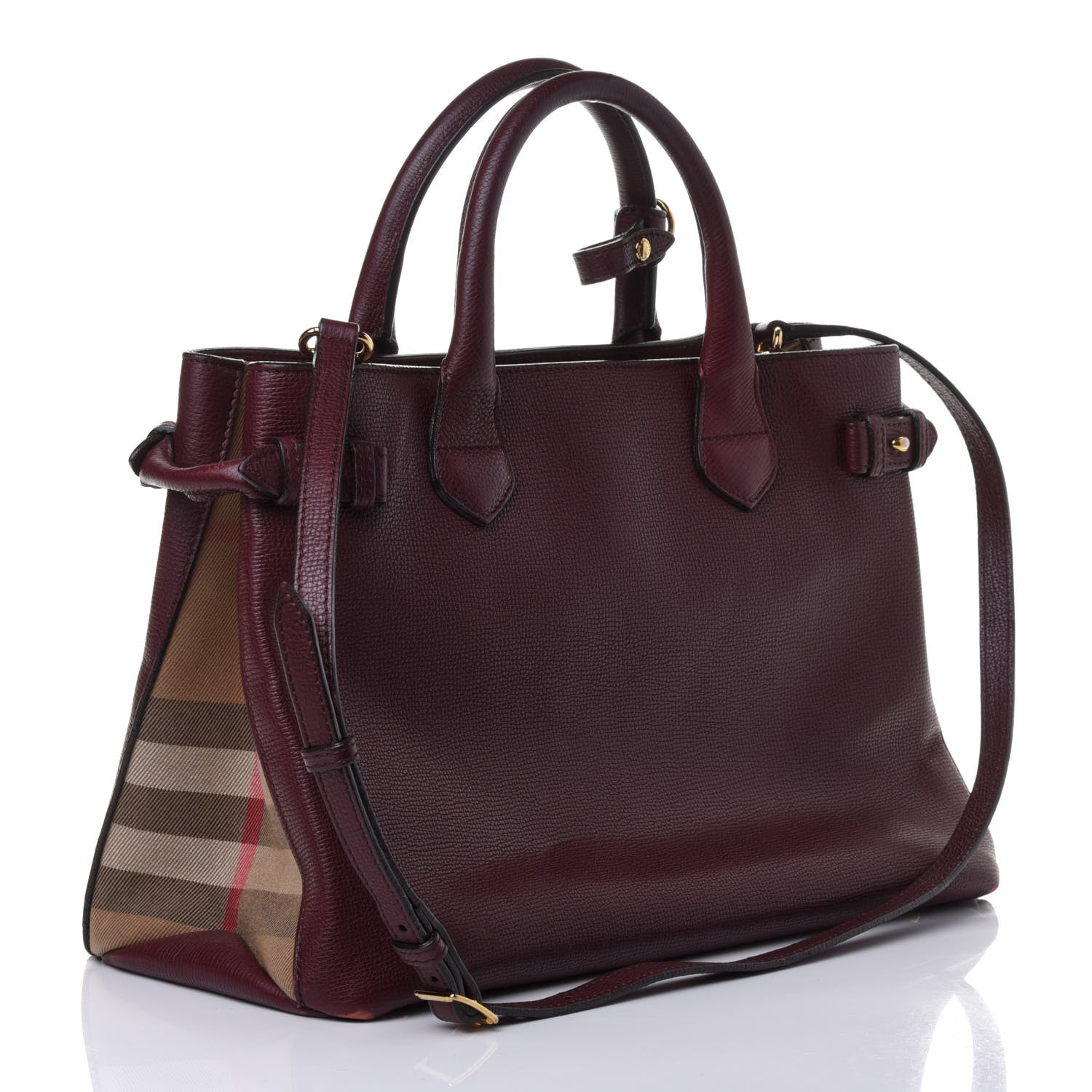 Burberry Grainy Calfskin House Check Medium Banner Tote Mahogany Red 2 of 5