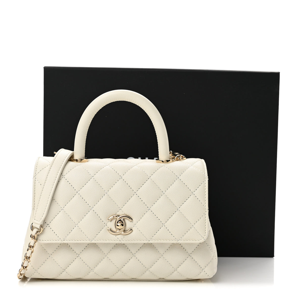 Caviar Quilted Mini Coco Handle Flap White
