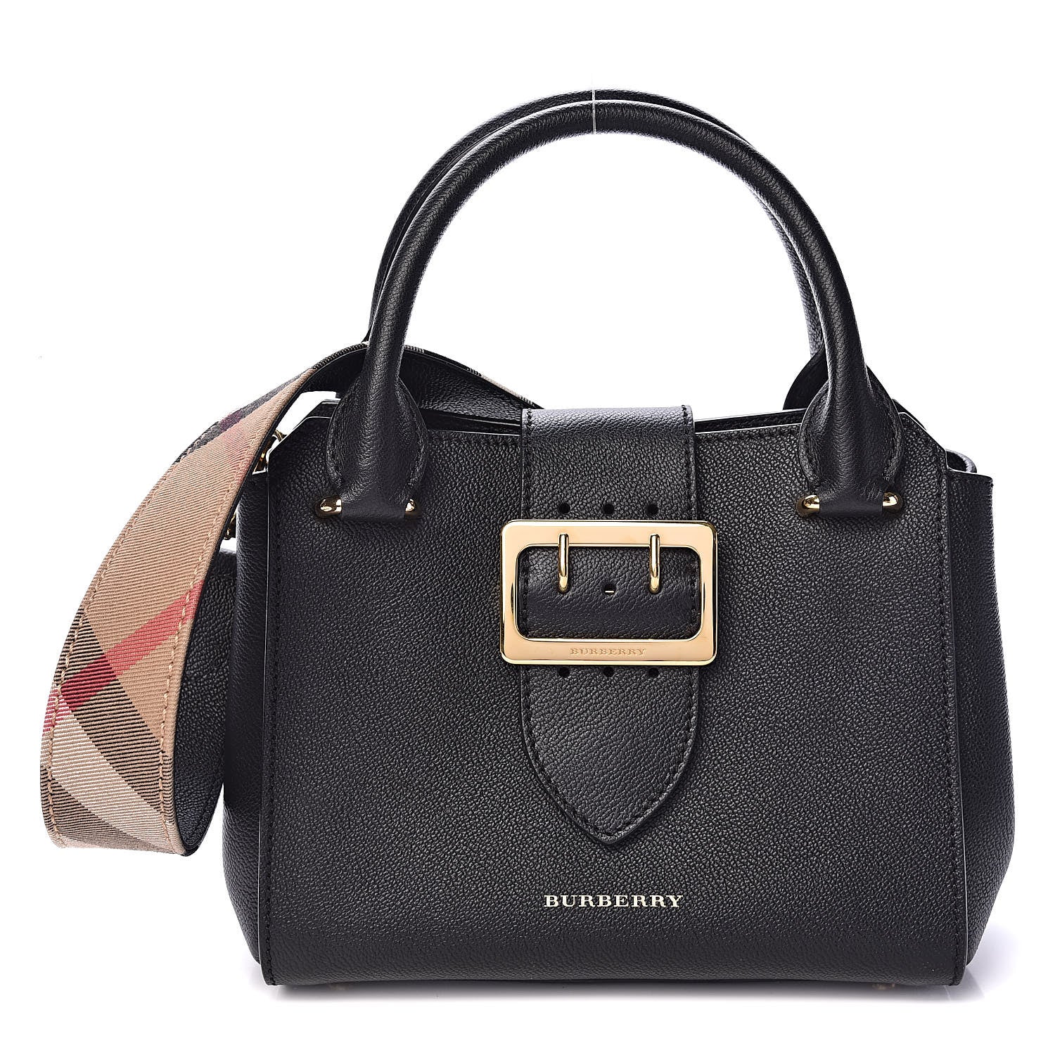 Burberry Soft Grain Calfskin Small Buckle Tote Black 1 of 12