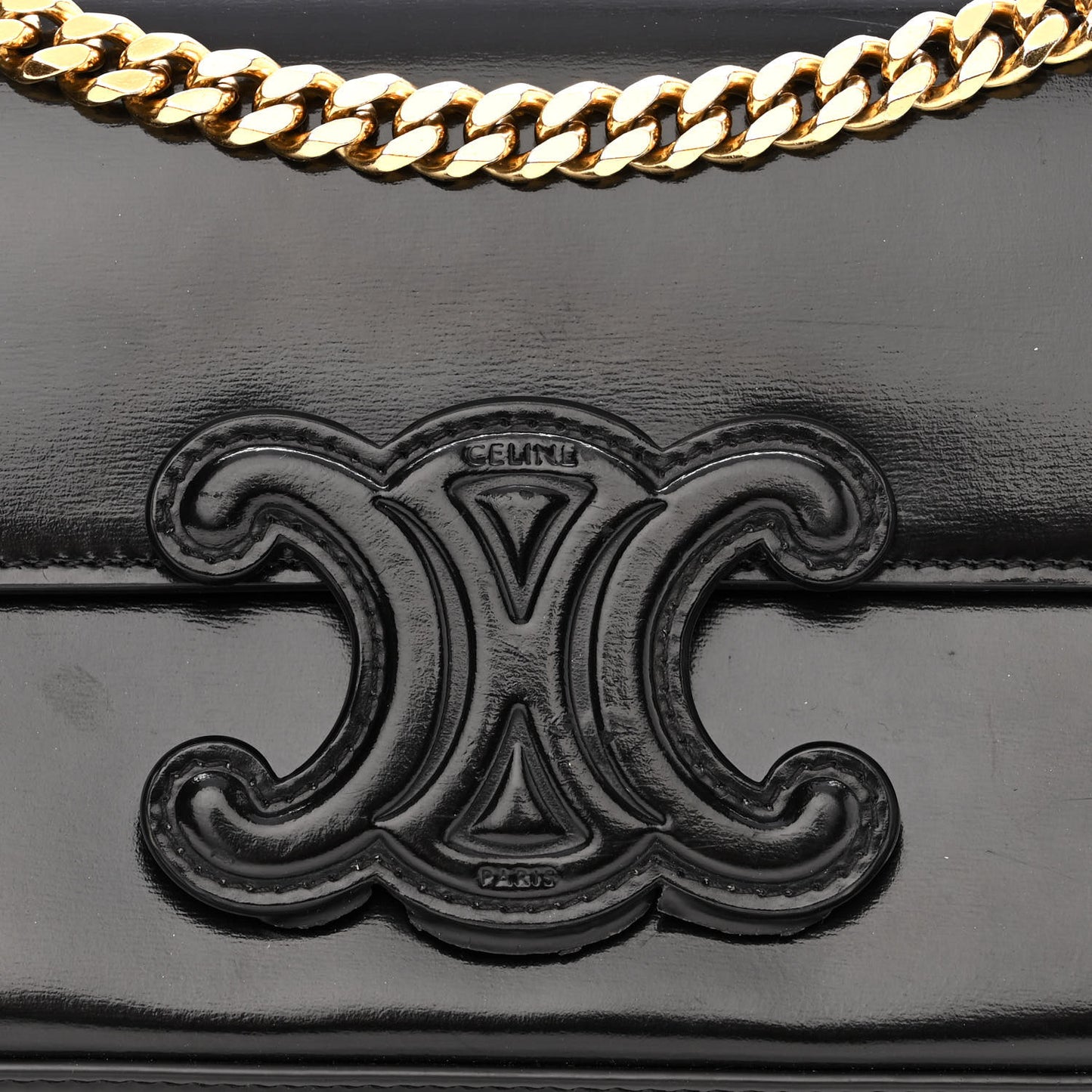 Shiny Calfskin Cuir Triomphe Chain Shoulder Bag Black