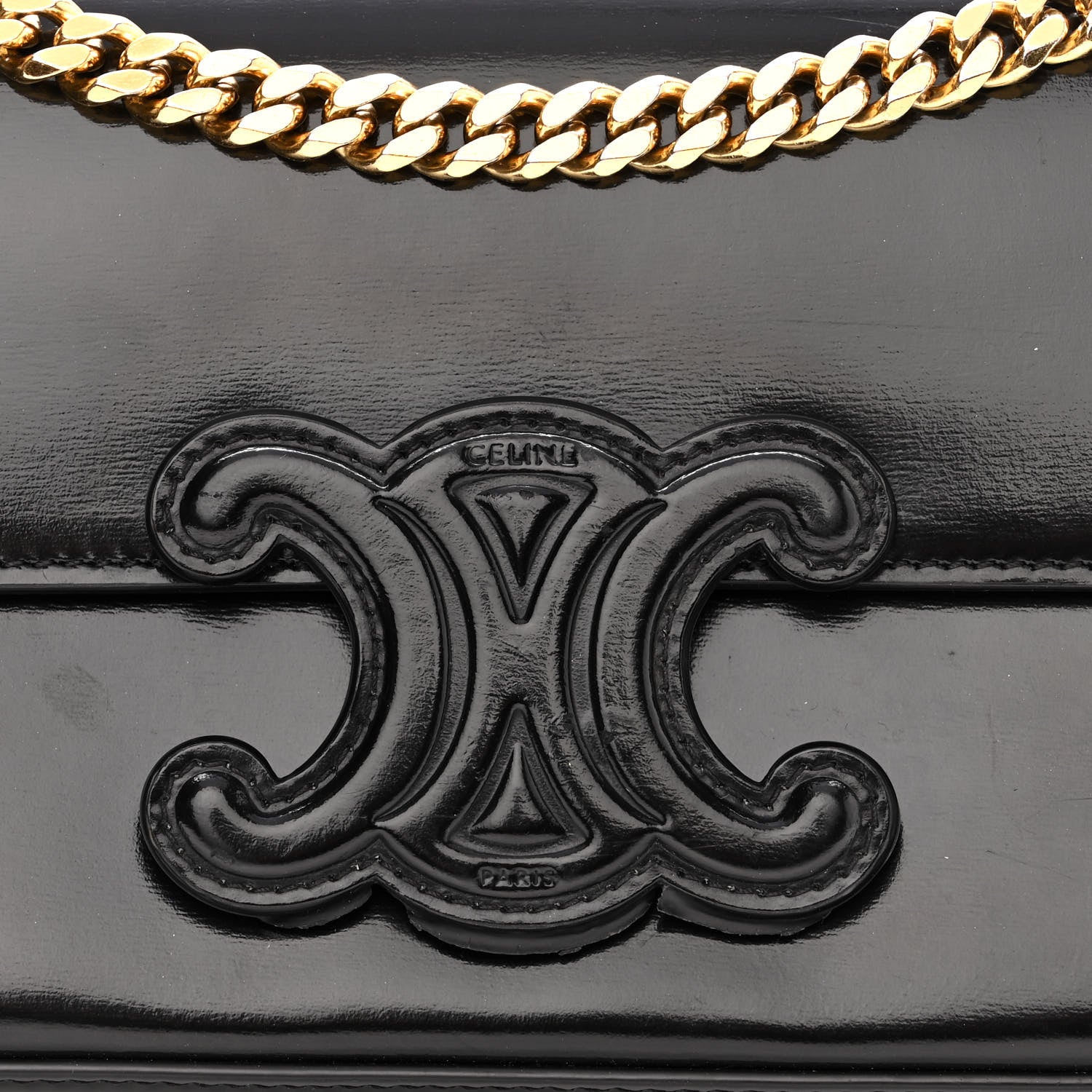 Celine Shiny Calfskin Cuir Triomphe Chain Shoulder Bag Black 8 of 12