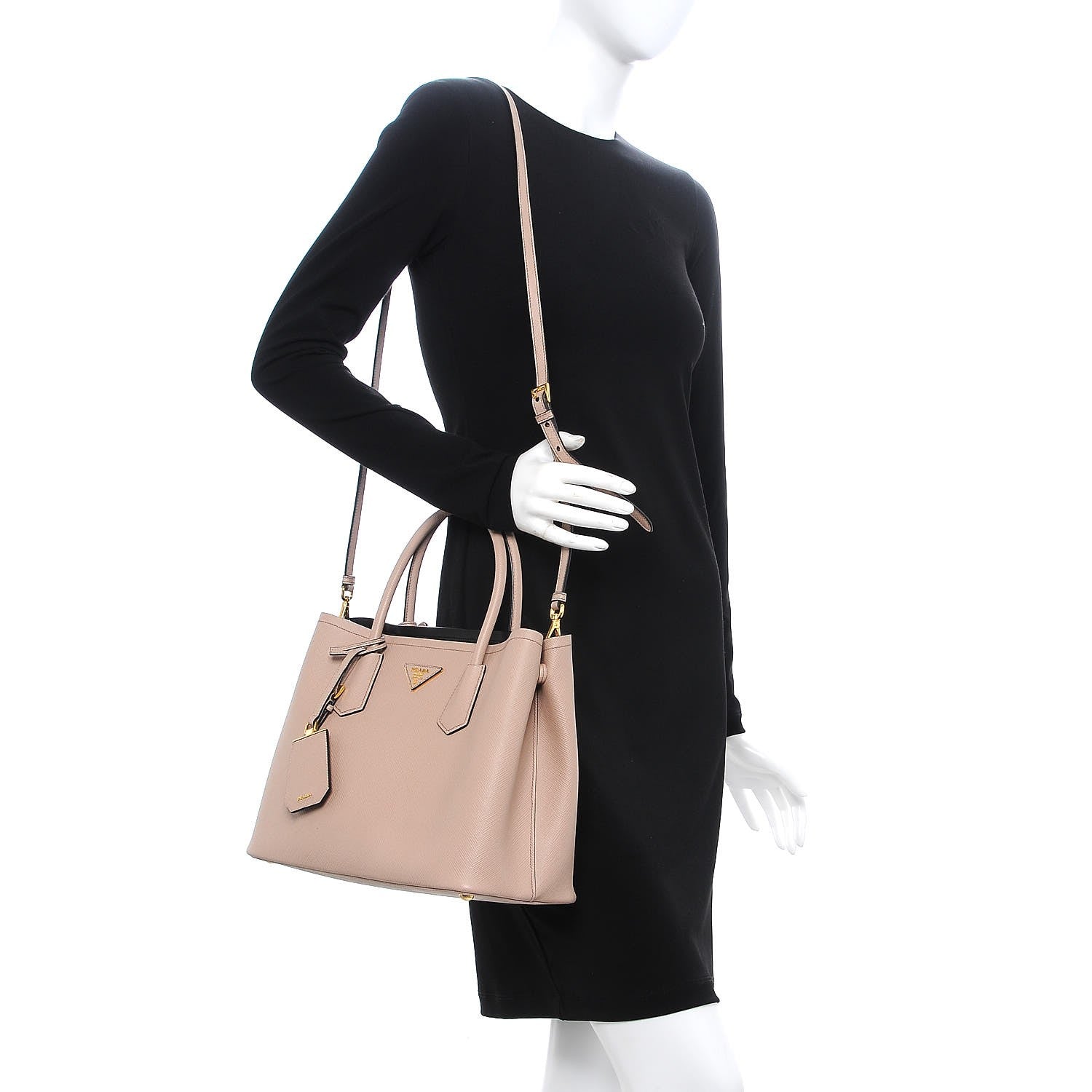 Prada Saffiano Cuir Medium Double Bag Cammeo Black 2 of 11
