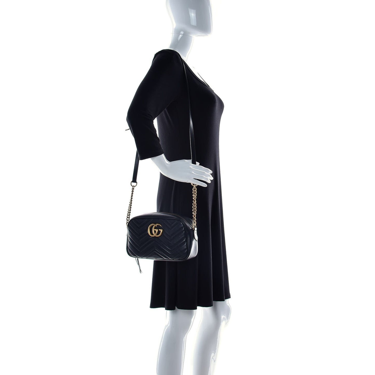 Calfskin Matelasse Small GG Marmont Chain Shoulder Bag Black
