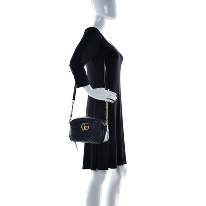 Gucci Calfskin Matelasse Small GG Marmont Chain Shoulder Bag Black 2 of 12