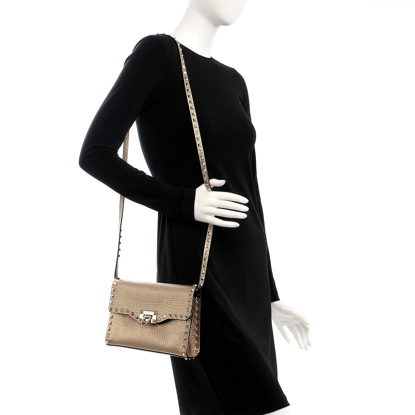 Metallic Pebbled Calfskin Medium Rockstud Flip Lock Crossbody Bag Sasso