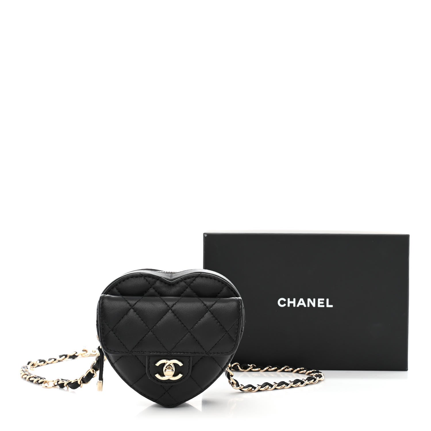 Chanel Lambskin Quilted CC In Love Heart Waist Belt Bag With Chain Black 13 of 13