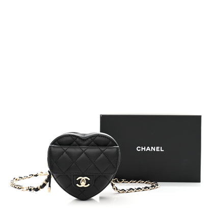 Chanel Lambskin Quilted CC In Love Heart Waist Belt Bag With Chain Black 13 of 13