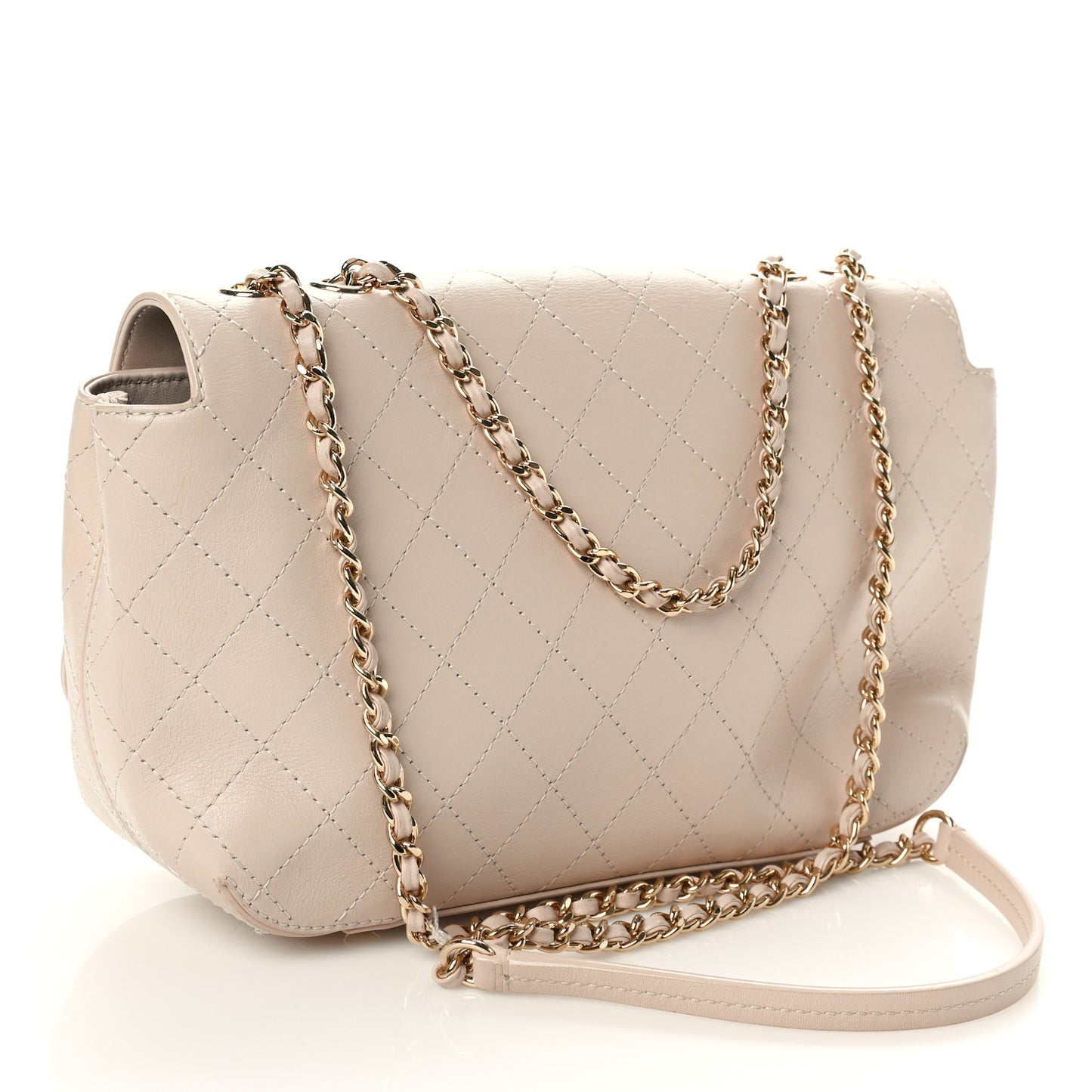 Calfskin Stitched Medium Covered CC Flap Bag Beige