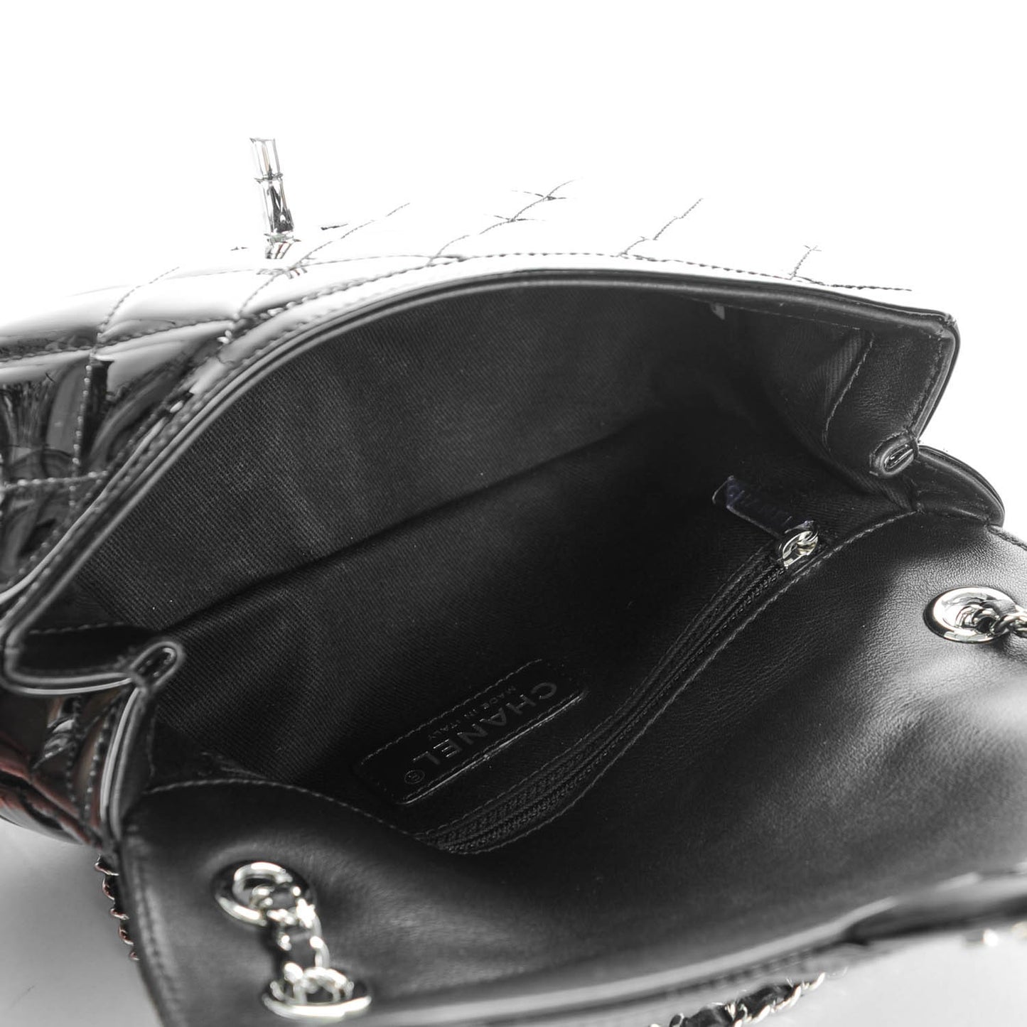 Patent Quilted Small Coco Shine Flap Black