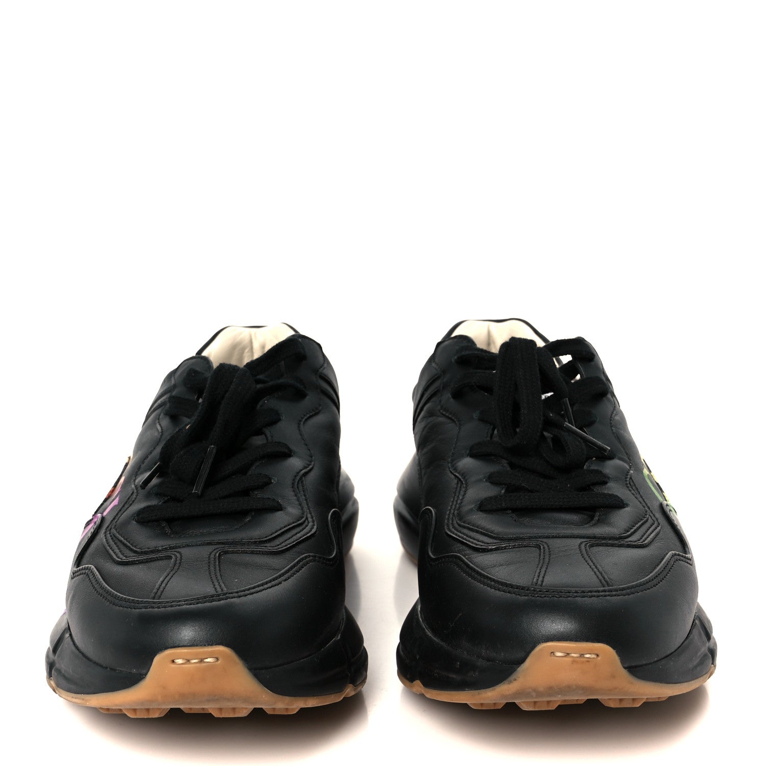 GUCCI rhyton レザースニーカー ブラック 9 Gucci Calfskin Iridescent Logo Mens Rhyton Sneakers 8.5 Black