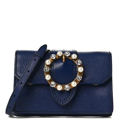 Miu Miu Goatskin Madras Soft Calfskin Crystal Pearl Embellished Shoulder Bag Inchiostro 1 of 5