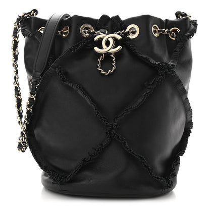 Chanel Lambskin Quilted Fringe CC Chain Bucket Drawstring Bag Black 1 of 10