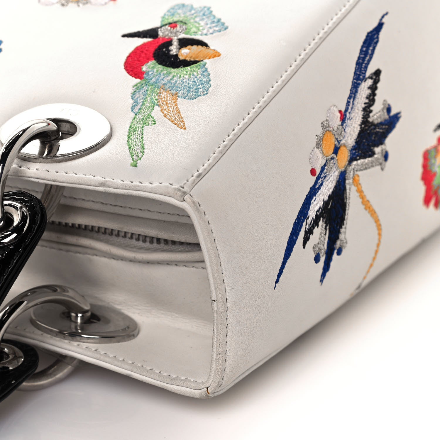Christian Dior Smooth Calfskin Embroidered Medium Lady Dior White Multicolor 7 of 12