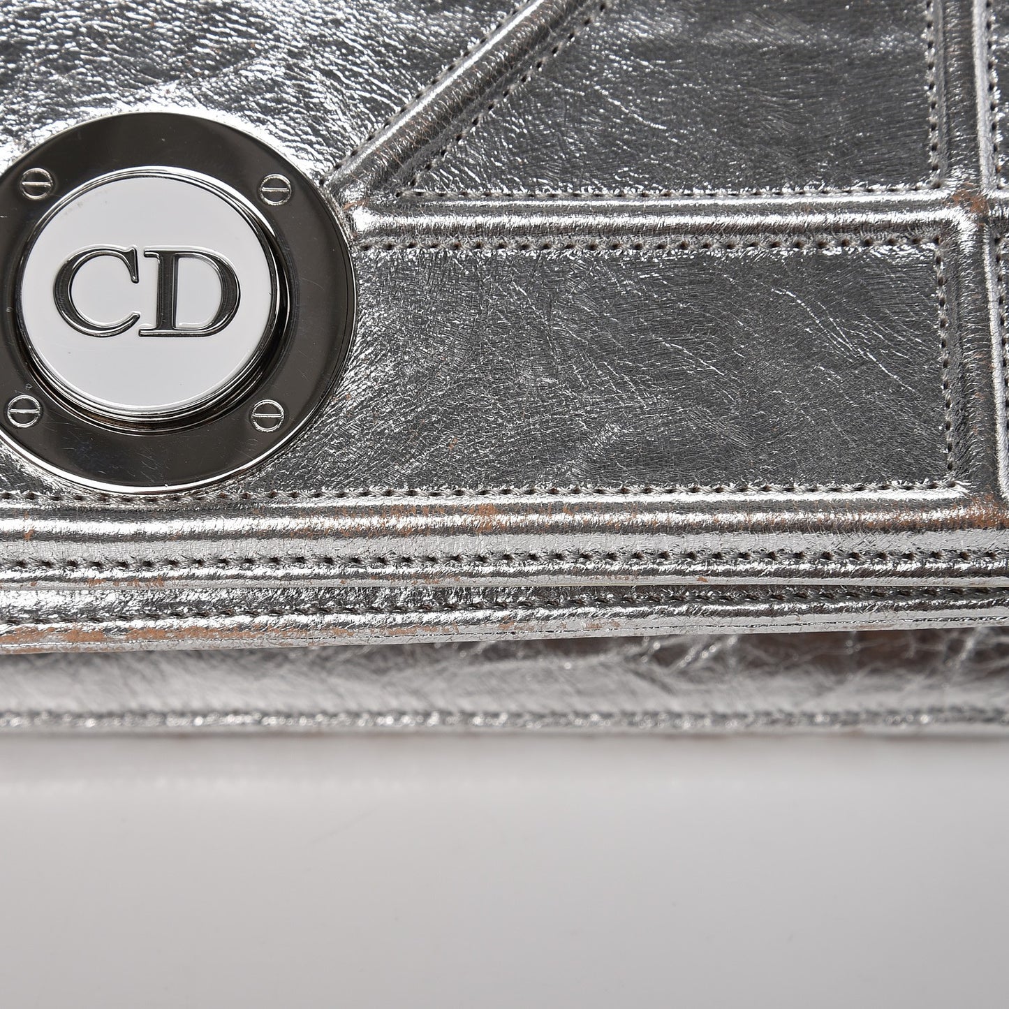 Metallic Crinkled Lambskin Medium Diorama Flap Bag Silver