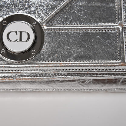 Christian Dior Metallic Crinkled Lambskin Medium Diorama Flap Bag Silver 8 of 17