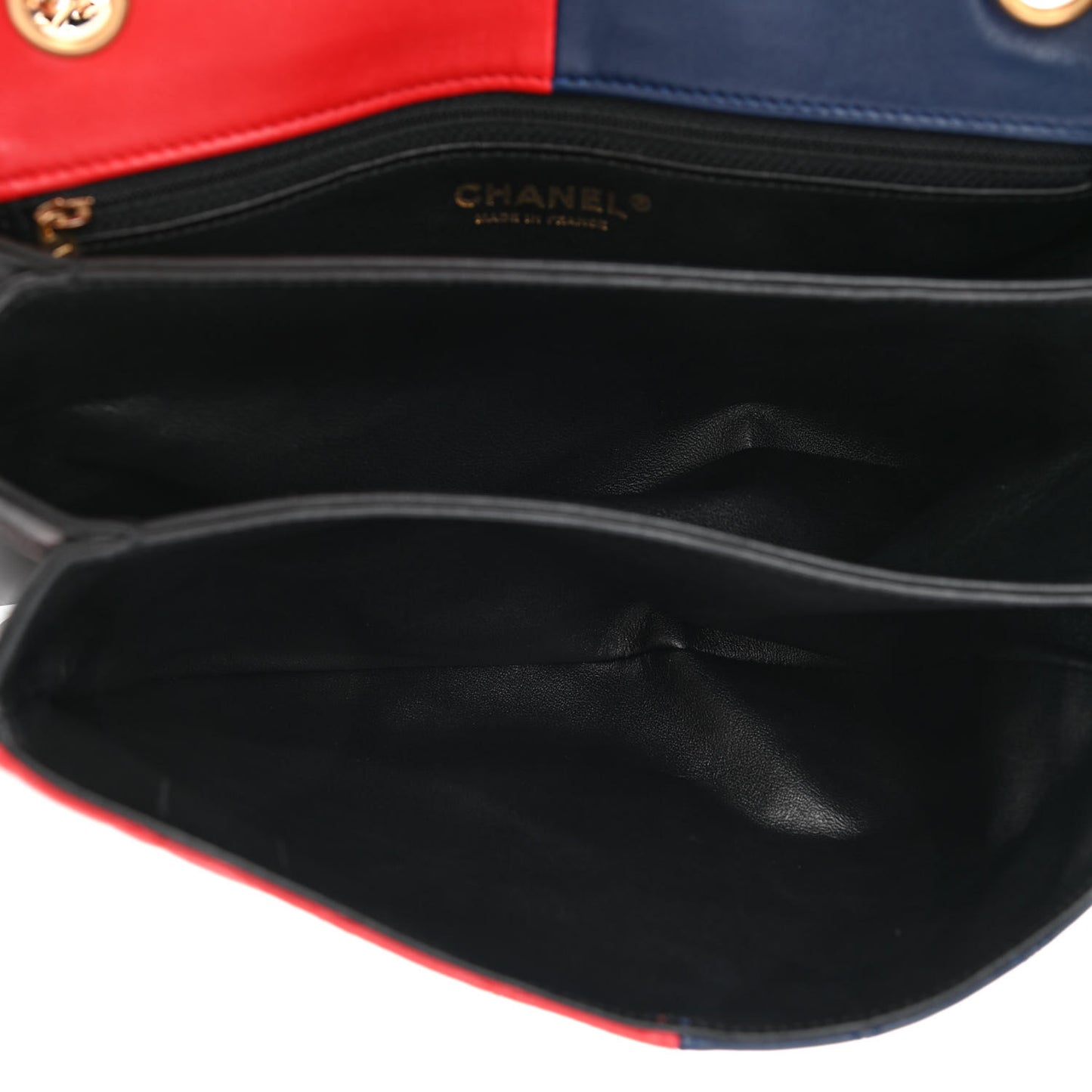 Lambskin Quilted Yin Yang Flap Red White Blue Black