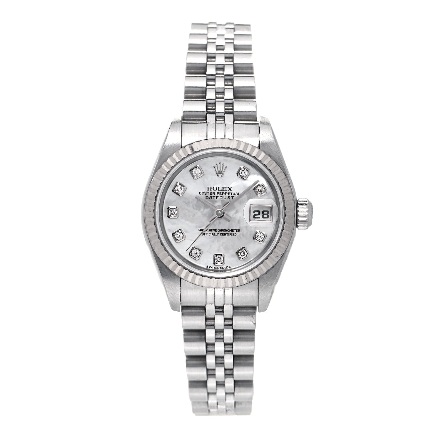 Rolex Stainless Steel 18K White Gold Diamond Mother of Pearl 26mm Oyster Perpetual Datejust Watch 79174 2 of 9