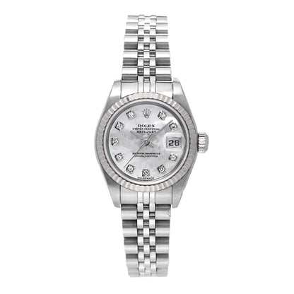 Rolex Stainless Steel 18K White Gold Diamond Mother of Pearl 26mm Oyster Perpetual Datejust Watch 79174 2 of 9