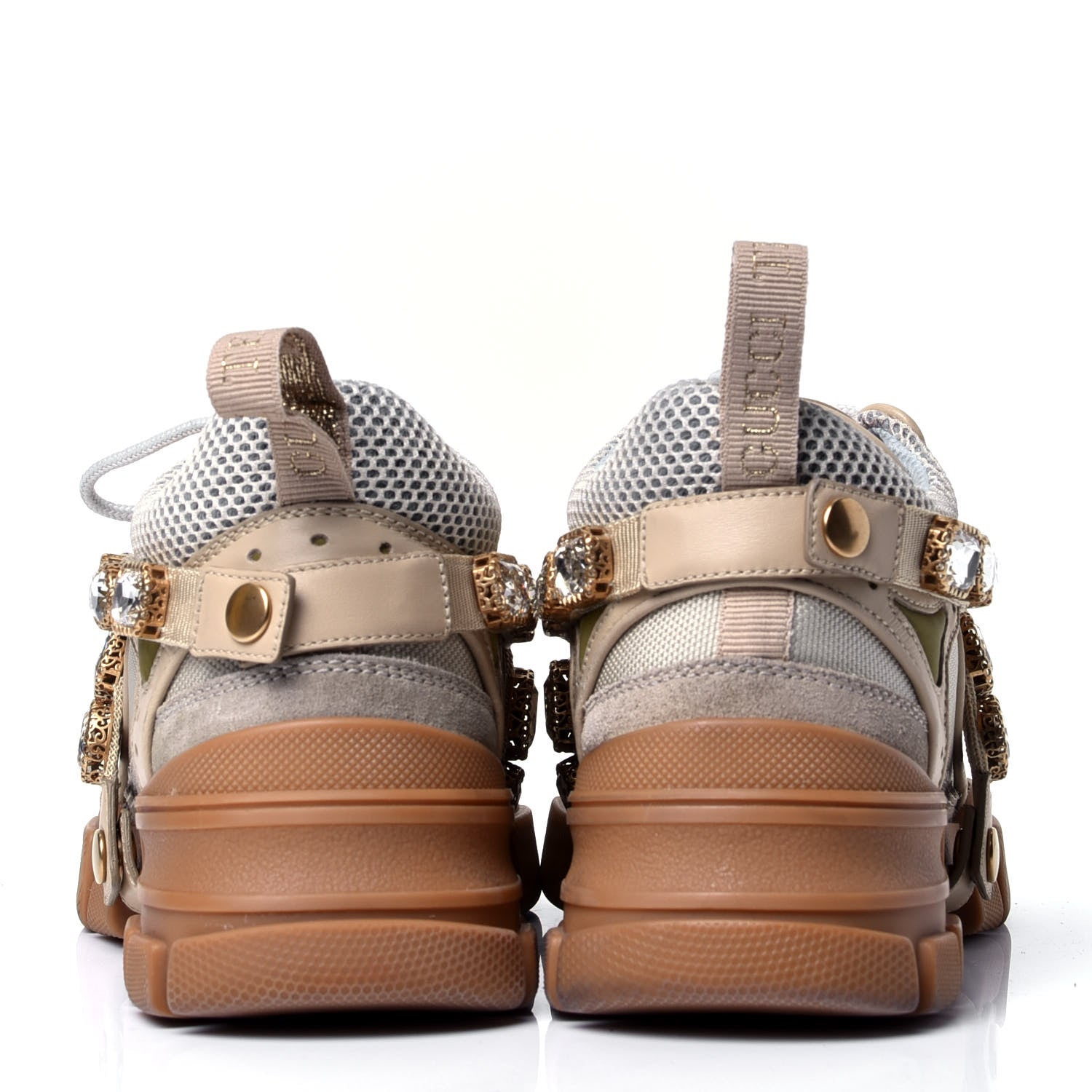Gucci X SEGA Mesh Canvas Calfskin Removable Crystals Flashtrek Sneakers 36.5 Mystic White Oatmeal Sand Storm 4 of 6
