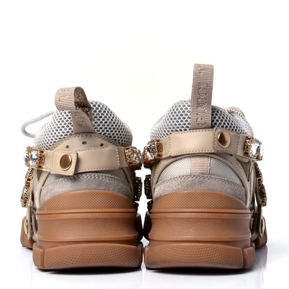 Gucci X SEGA Mesh Canvas Calfskin Removable Crystals Flashtrek Sneakers 36.5 Mystic White Oatmeal Sand Storm 4 of 6