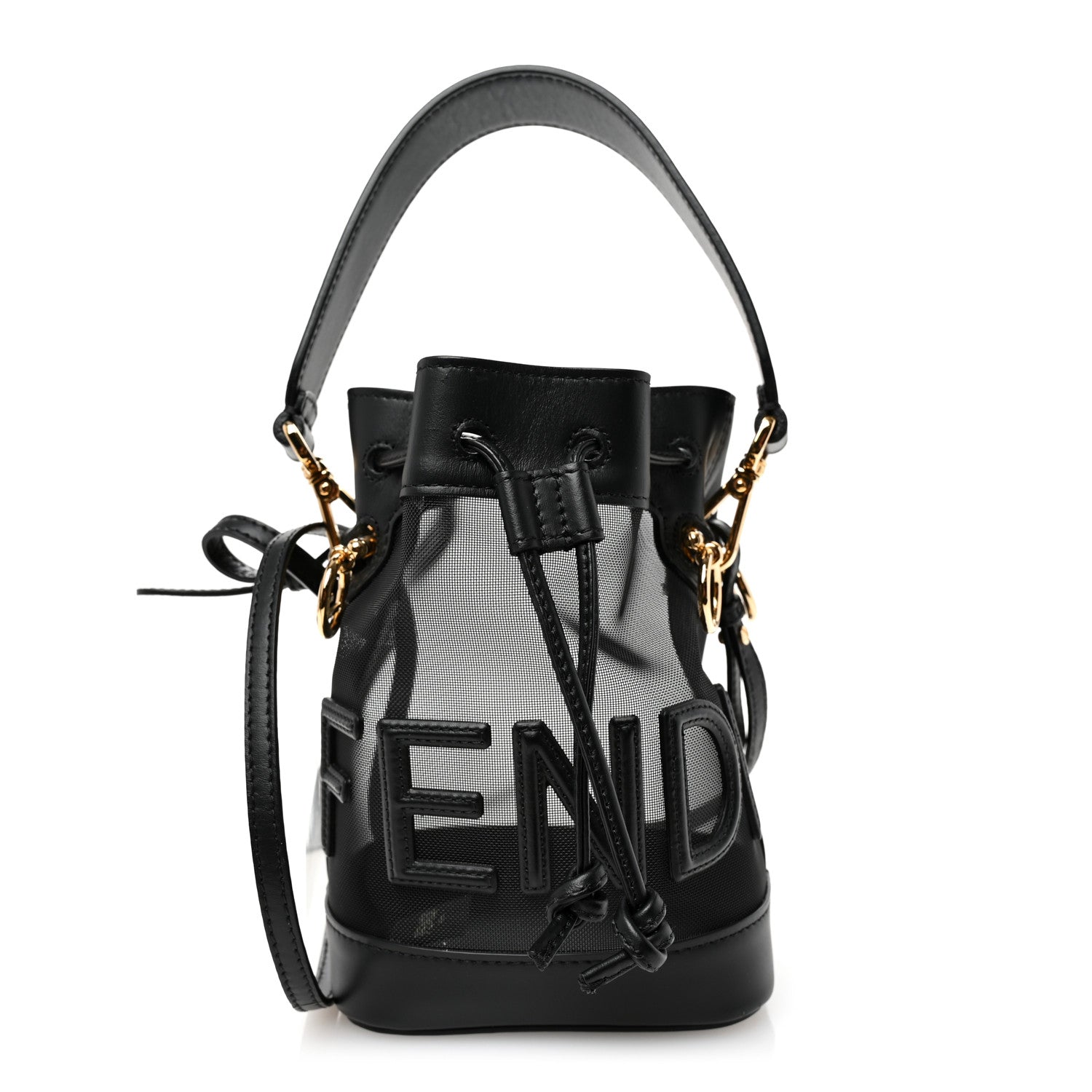 Fendi Mesh Vitello King F is Fendi Logo Embroidered Mini Mon Tresor Bucket Bag Black 1 of 10