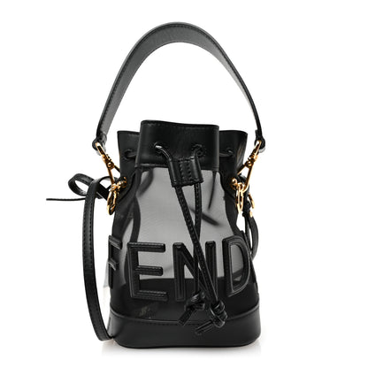 Fendi Mesh Vitello King F is Fendi Logo Embroidered Mini Mon Tresor Bucket Bag Black 1 of 10