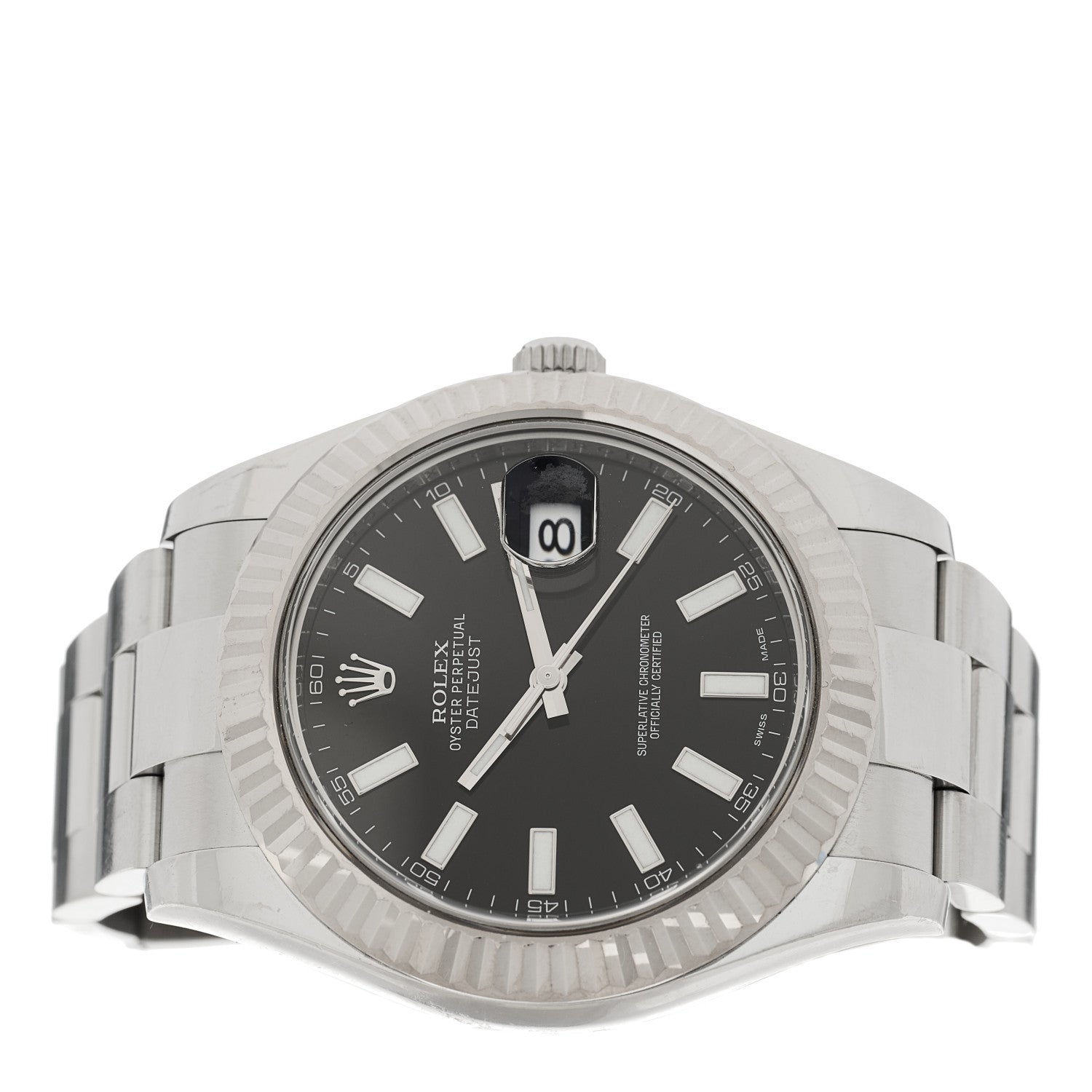 Rolex Stainless Steel 18K White Gold 41mm Oyster Perpetual Datejust Watch Black 116334 2 of 5
