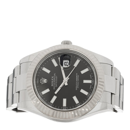 Rolex Stainless Steel 18K White Gold 41mm Oyster Perpetual Datejust Watch Black 116334 2 of 5