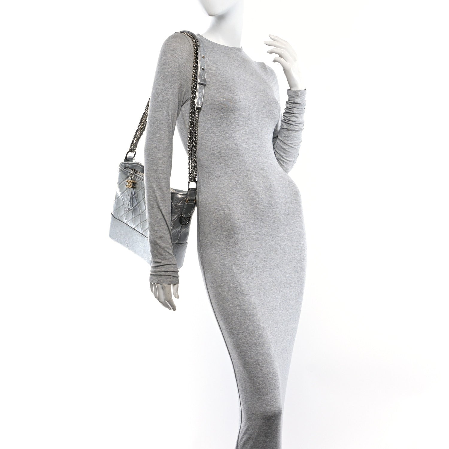 Chanel Metallic Lambskin Calfskin Quilted Medium Gabrielle Hobo Silver 2 of 10