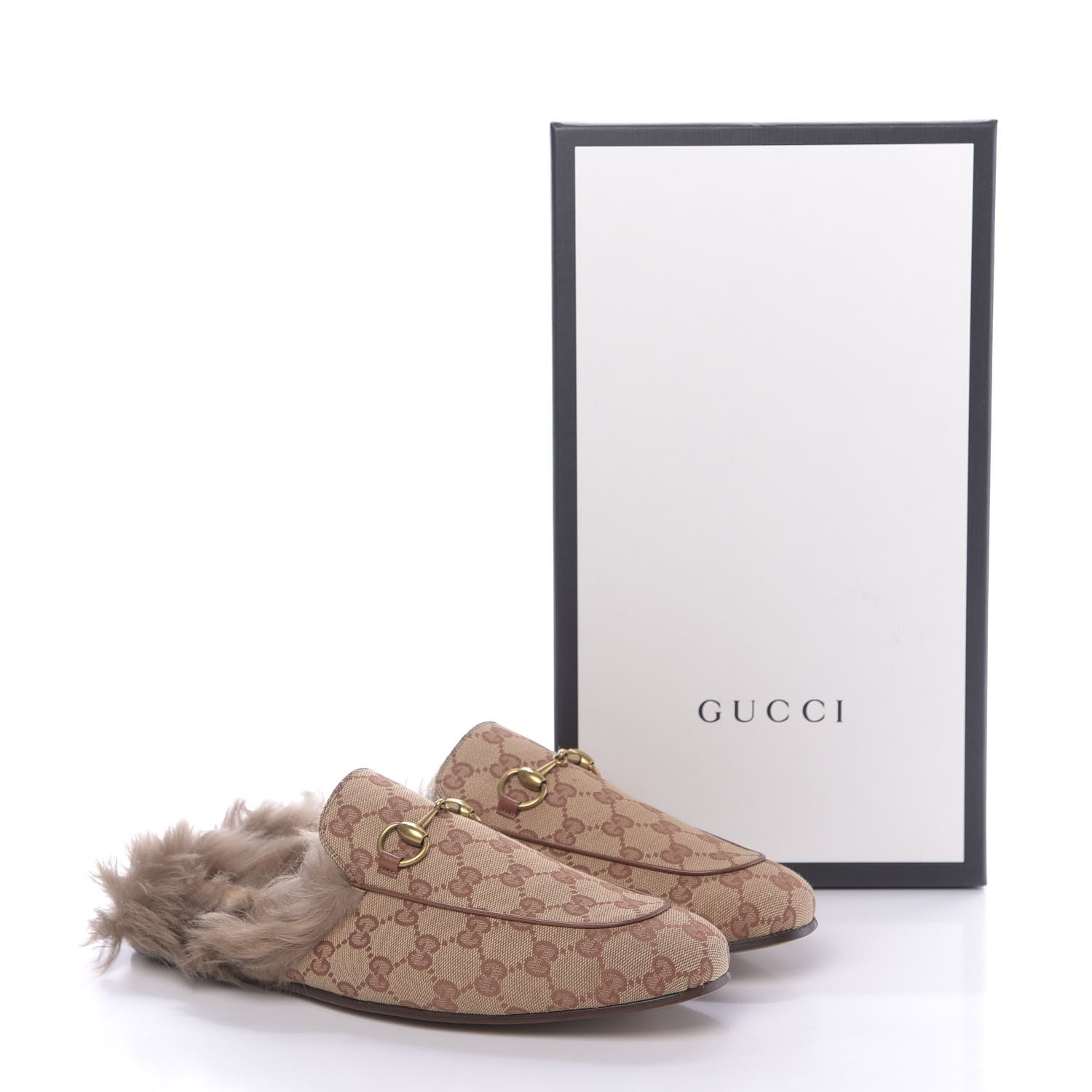 Gucci GG Monogram Fur Mens Princetown Slippers 9 Beige Ruggine Rust 10 of 10