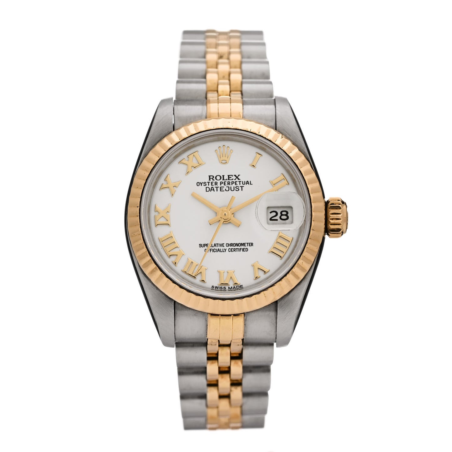 Stainless Steel 18K Yellow Gold 26mm Oyster Perpetual Datejust Watch White Roman 69173
