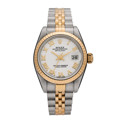 Rolex Stainless Steel 18K Yellow Gold 26mm Oyster Perpetual Datejust Watch White Roman 69173 1 of 4